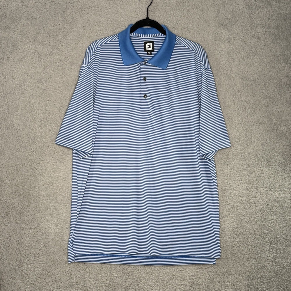 FootJoy Mens ProDry Golf Polo Shirt Blue White Striped Performance Size Large